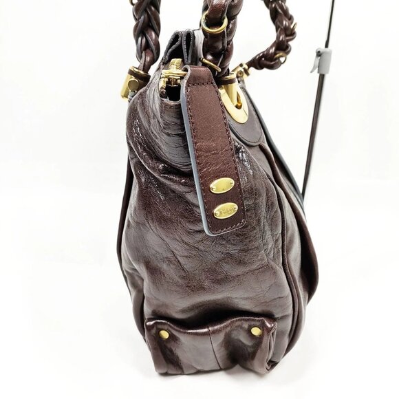 Chloe Dark Brown Leather Shoulder Bag with Gold Accents - Picture 3 of 9